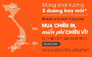 Khuyến mại đặc biệt, Mua chiều đi, Miễn phí chiều về chào mừng 3 đường bay mới!