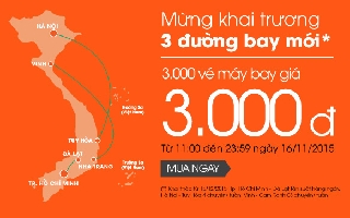 Khuyến mại đặc biệt, 3.000 vé máy bay giá 3.000 đồng chào mừng 3 đường bay mới!